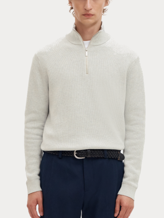 ΠΛΕΚΤΑ SELECTED SLMDANE LS KNIT REG STRUC HALF ZIP NOOS LIGHT GREY