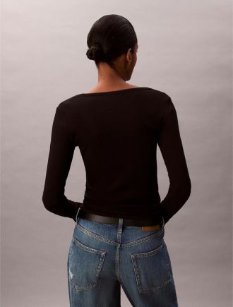 ΜΠΛΟΥΖΑ CALVIN KLEIN LS WOVEN LABEL 2X2 RIB SCOOP NEC BLACK