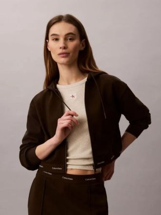 ΦΟΥΤΕΡ CALVIN KLEIN LS TERRY LOGO WAIST CROPPED FZ DARK COFFEE