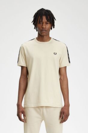T-SHIRT FRED PERRY CONTRAST TAPE RINGER OATMEAL/WRMGRY