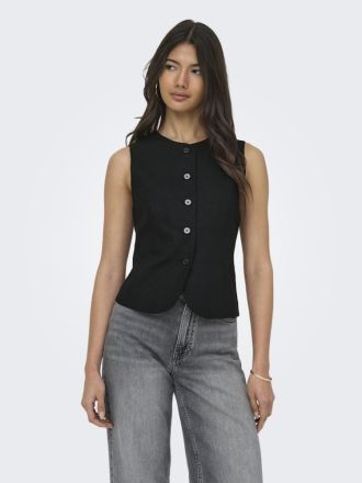 ΓΙΛΕΚΟ ONLY GOA S/L LINEN BL WAISTCOAT BLACK