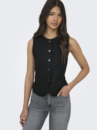 ΓΙΛΕΚΟ ONLY GOA S/L LINEN BL WAISTCOAT BLACK