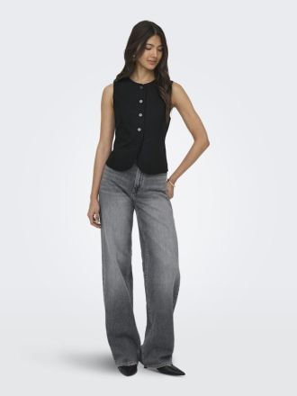 ΓΙΛΕΚΟ ONLY GOA S/L LINEN BL WAISTCOAT BLACK