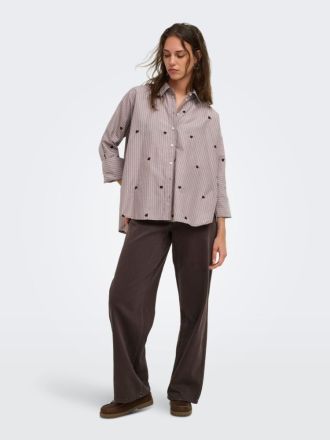 ΠΟΥΚΑΜΙΣΟ ONLY ONLNEW LINA GRACE STR EMB SHIRT NOOS WVN COFFEE BEAN STRIPE W. COFFEE BEAN HEART EMB