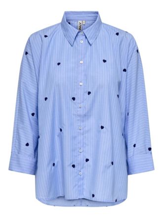 ΠΟΥΚΑΜΙΣΟ ONLY ONLNEW LINA GRACE STR EMB SHIRT NOOS WVN MOONLIGHT BLUE STRIPE MIDNIGHT BLUE HEART EMB