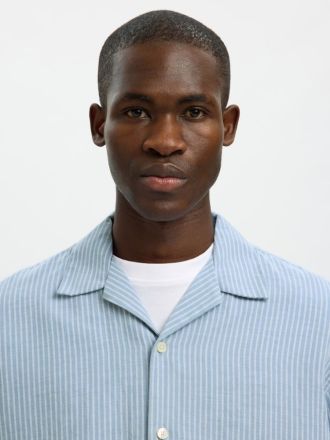 ΚΟΝΤΟΜΑΝΙΚΟ ΠΟΥΚΑΜΙΣΟ SELECTED SLMRLXCASPER CLAY LINENBLEND DUSTY BLUE WHITE