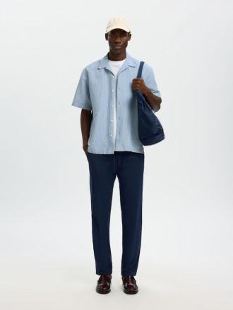 ΚΟΝΤΟΜΑΝΙΚΟ ΠΟΥΚΑΜΙΣΟ SELECTED SLMRLXCASPER CLAY LINENBLEND DUSTY BLUE WHITE