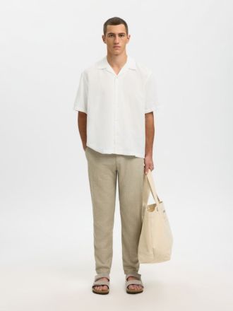 ΚΟΝΤΟΜΑΝΙΚΟ ΠΟΥΚΑΜΙΣΟ SELECTED SLMRLXCASPER CLAY LINENBLEND BRIGHT WHITE