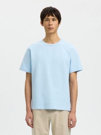 T-SHIRT SELECTED SLMSANDER SEERSUCKER SS O-NECK SKYWAY