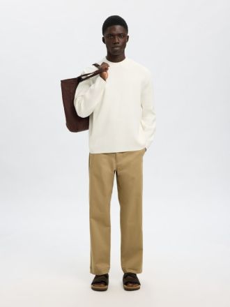 PULLOVER SELECTED SLHMIKE LIGHT LS KNIT RELAXED MOCK NECK EGRET