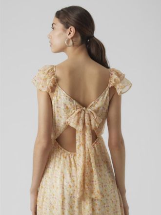 DRESS VERO MODA VMSMILLA ANKLE FRILL CS DRESS WVN GA BEIGE