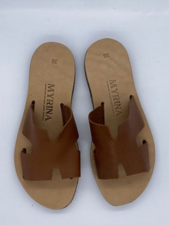 ΣΑΝΔΑΛΙ MYRINA GREEK LEATHER SANDALS HERMES TAN