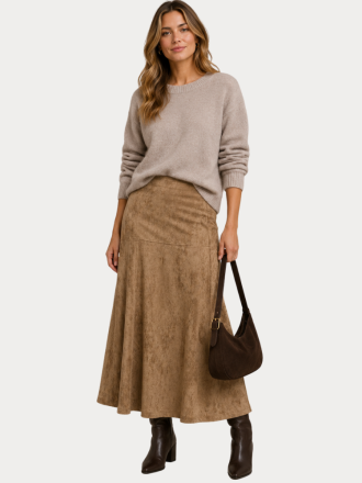 ΦΟΥΣΤΑ ONLY ONLLIXA MW LONG FAUX SUEDE SKIRT CC PNT BISON
