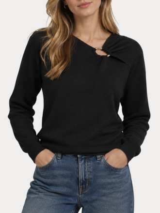 ΠΛΕΚΤΑ VERO MODA VMJAIN BUCKLE V-NECK PULLOVER BLACK W. GOLD