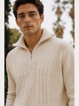 ΠΛΕΚΤΑ FIVE EVER PARIS HALF ZIP CABLE ECRU