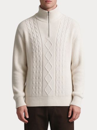 ΠΛΕΚΤΑ FIVE EVER PARIS HALF ZIP CABLE ECRU