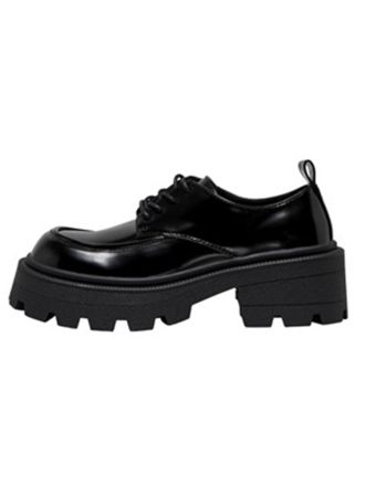 LOAFERS ONLY BANYU-4 PU CHUNKY LACE UP BLACK