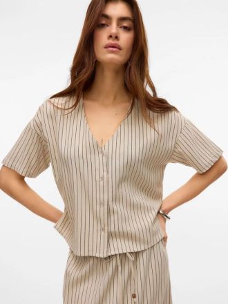 ΠΟΥΚΑΜΙΣΟ VERO MODA 10279696 VMMYMILO 2/4 V-NECK SHIRT WVN NOOS SILVER LINING ANJA