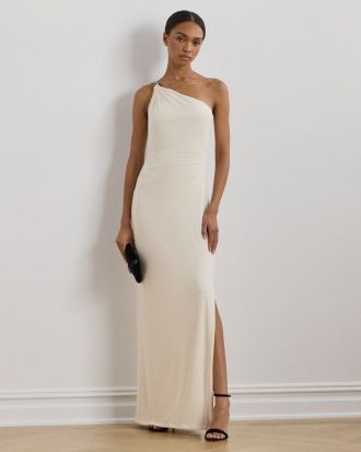 ΓΥΝΑΙΚΕΙΟ ΦΟΡΕΜΑ POLO RALPH LAUREN BELINA ONE SHOULDER EVENING GOWN MARSCAPONE CREAM