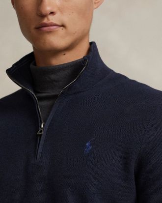 ΑΝΔΡΙΚΟ PULLOVER POLO RALPH LAUREN L/S MESH-KNIT COTTON QUARTER ZIP NAVY