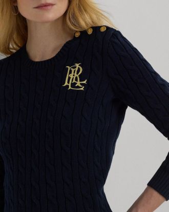 ΓΥΝΑΙΚΕΙΟ ΠΛΕΚΤΟ PULLOVER POLO RALPH LAUREN MONTIVA L/S BUTTON TRIM CABLE-KNIT COTTON JUMPER LAUREN NAVY