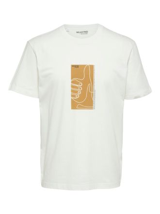 T-SHIRT SELECTED SLHROB SS O-NECK TEE W CAMP WHITE / YELLOW