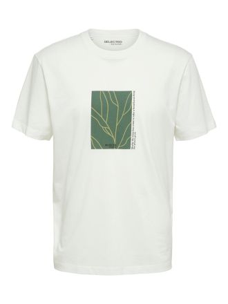 T-SHIRT SELECTED SLHROB SS O-NECK TEE W CAMP WHITE / GREEN