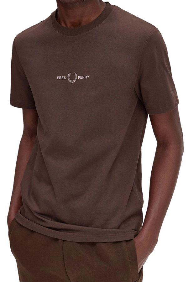 T-SHIRT FRED PERRY EMBROIDERED BROWN