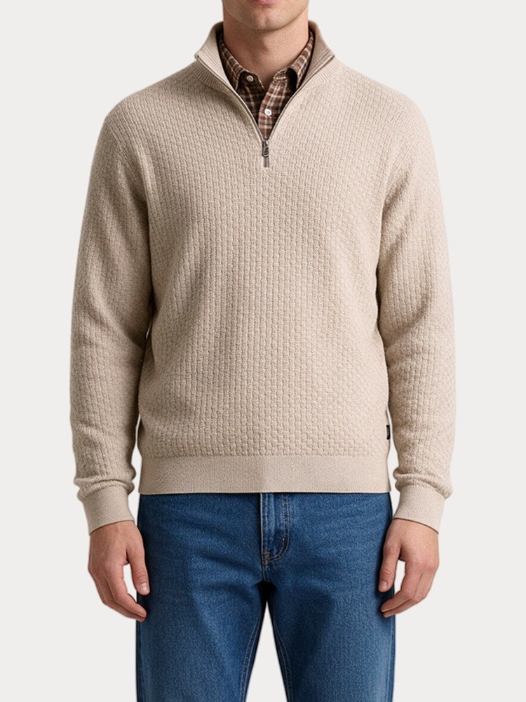 ΠΛΕΚΤΑ JACK&JONES JPRBLUSTANLEY KNIT HALF ZIP BF PLAZA TAUPE SQUARED JACK&JONES