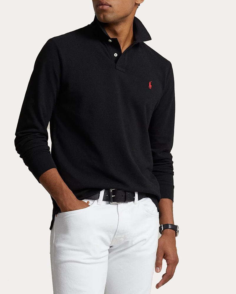 POLO RALPH LAUREN ΑΝΔΡΙΚΟ ΠΟΛΟ POLO RALPH LAUREN L/S CUSTOM SLIM FIT MESH CORE REPLEN BLACK POLO RALPH LAUREN