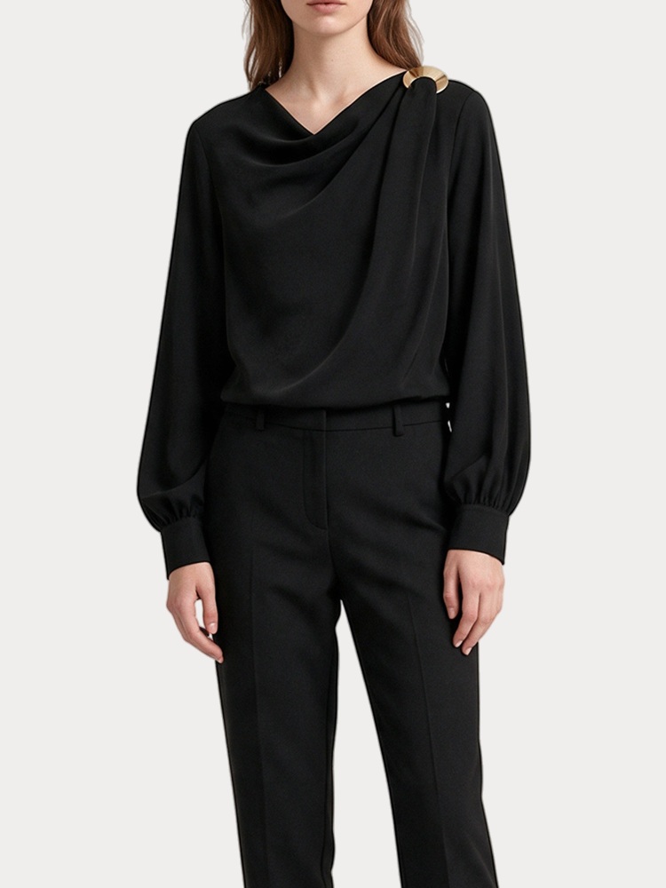 TOP VERO MODA VMMILANI L/S O-NECK TOP WVN BTQ BLACK VERO MODA