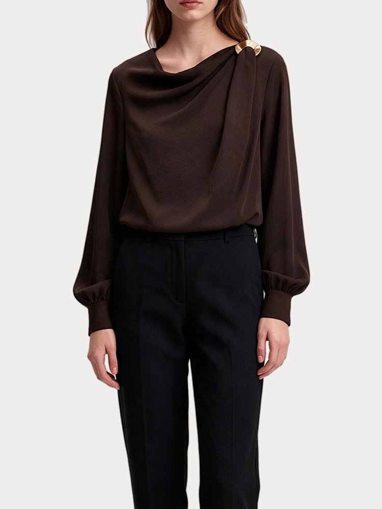 TOP VERO MODA VMMILANI L/S O-NECK TOP WVN BTQ CHOCOLATE TORTE VERO MODA